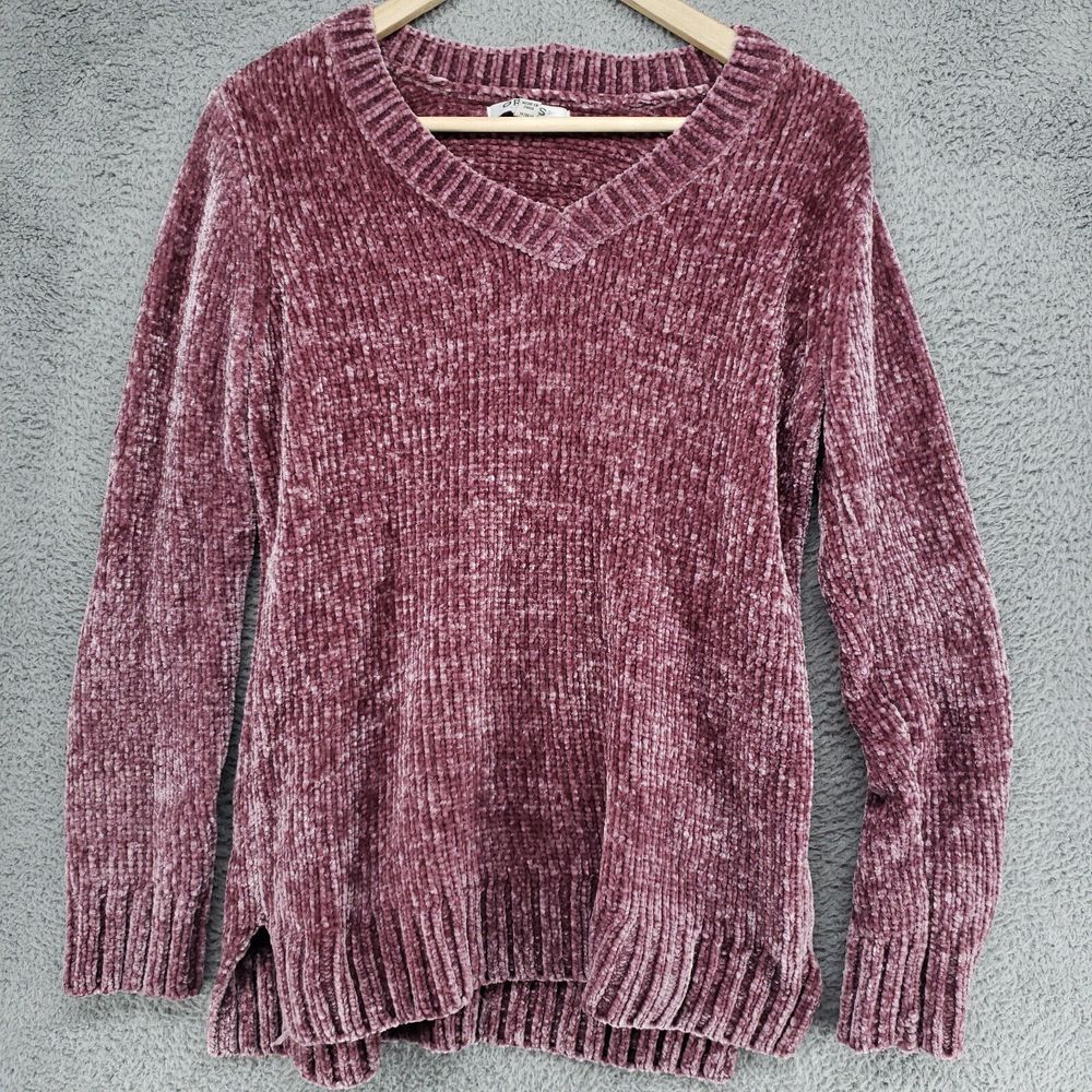 Orvis Sweater Womens S Long Sleeve Casual Fleece V-Neck Silky Soft Burgundy